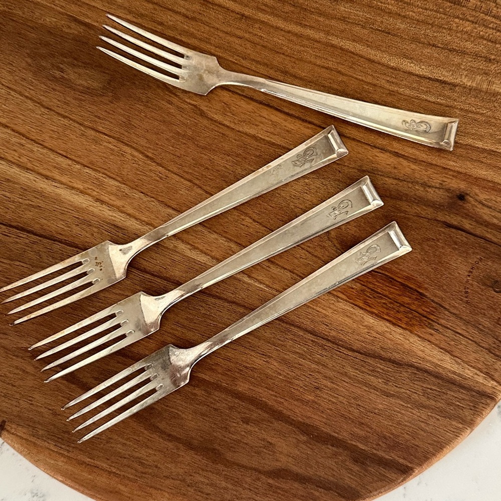 4 Silver Fork Bruckmann 90 sterling silver plated art deco w monogram antique